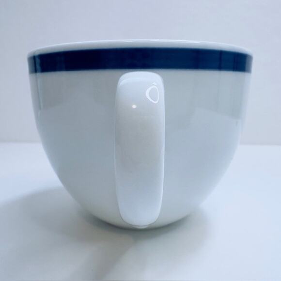 Williams-Sonoma Flat Cup Brasserie Blue Set of 4 White w/Blue Band Japan - Picture 11 of 14